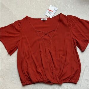 love, Fire Rust V-Neck Blouse
